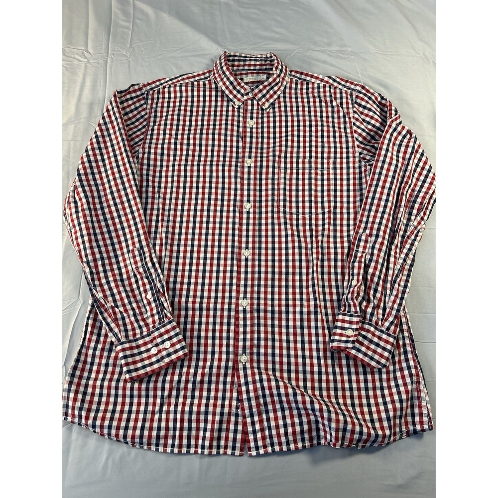 Sonoma Lifestyle Men's Large Plaid Button Down Shirt Red Blue White 100% Cotton